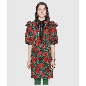 NWT Gucci Snake Poppy Floral Print Dress Size 36